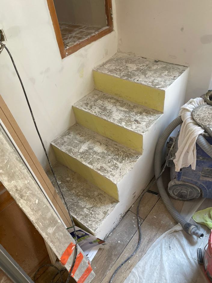 Escalier avant travaux, marches en beton